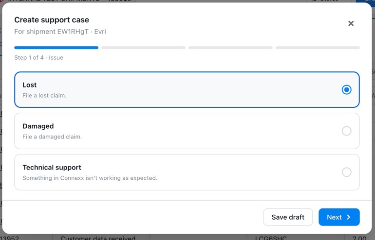 Choosing Lost or Damaged when creating a support case